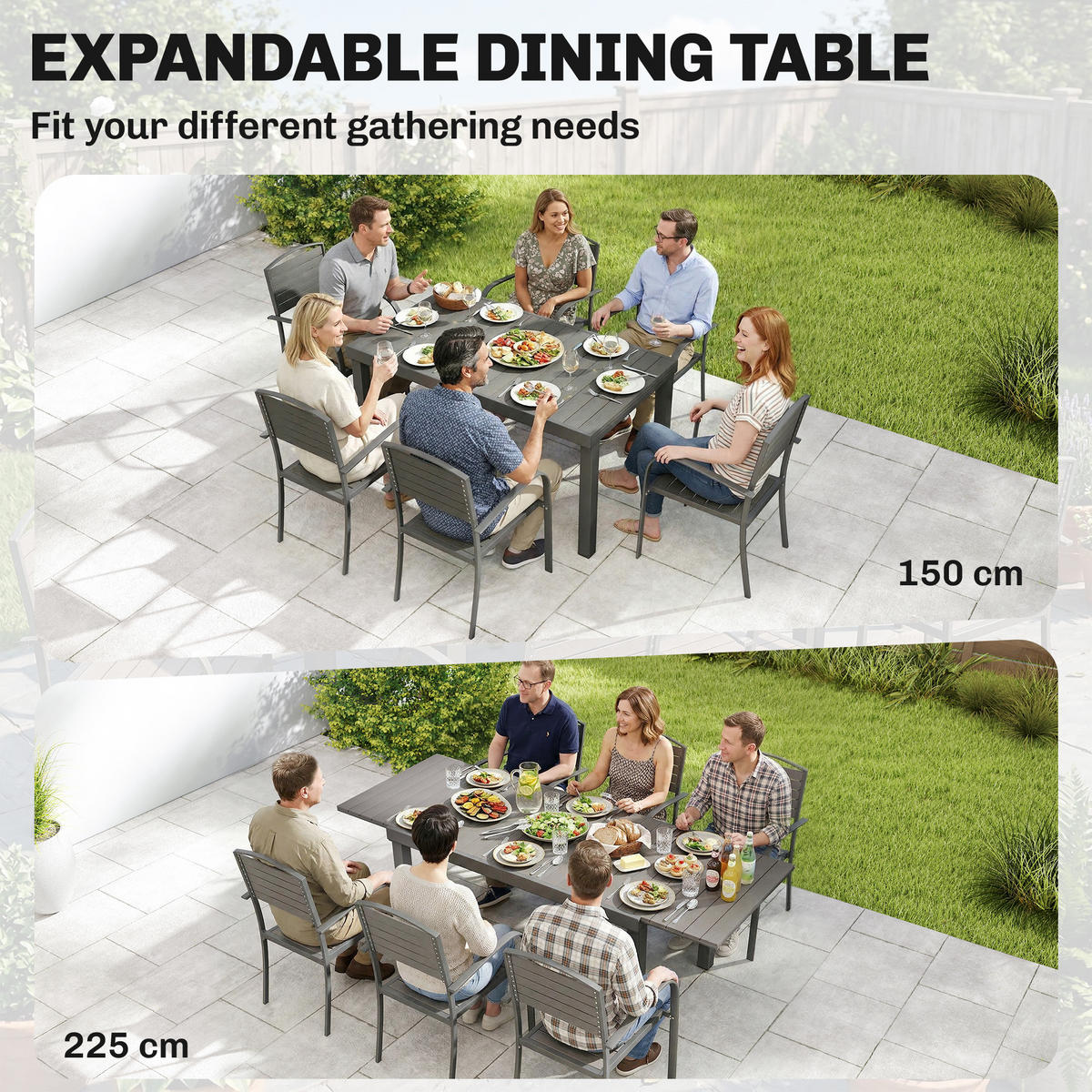 GARTENMÖBEL SET 7-teilig DE-09916 Holzoptik - Grau, Metall - ComfortXL