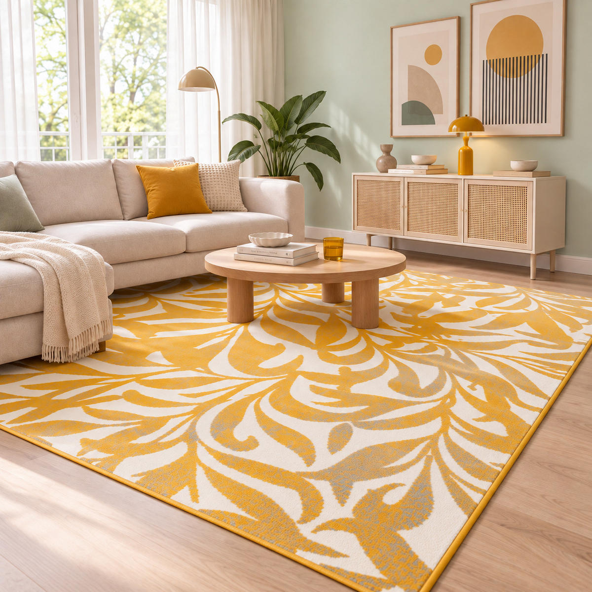 DESIGNER TEPPICH SAMBA MODERN FLOWER - Gelb, Textil (120/170cm) - Pergamon