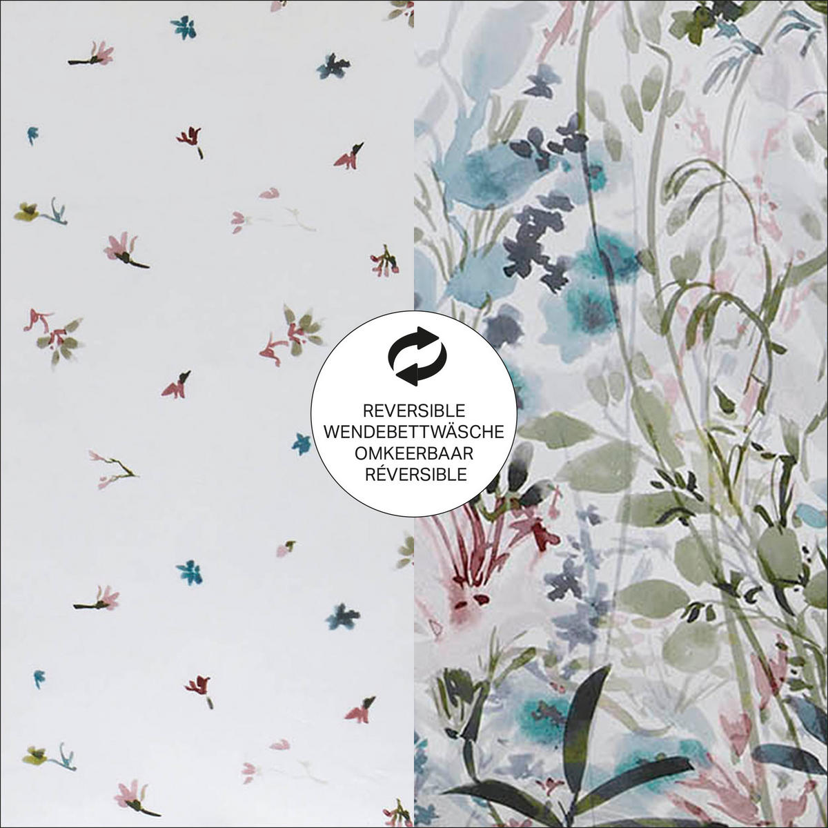 BETTWASCHE Pointon Fields Aquarellblumen 3-Teilig 220x230cm - Multicolor, Textil (230/220cm) - LAURA ASHLEY