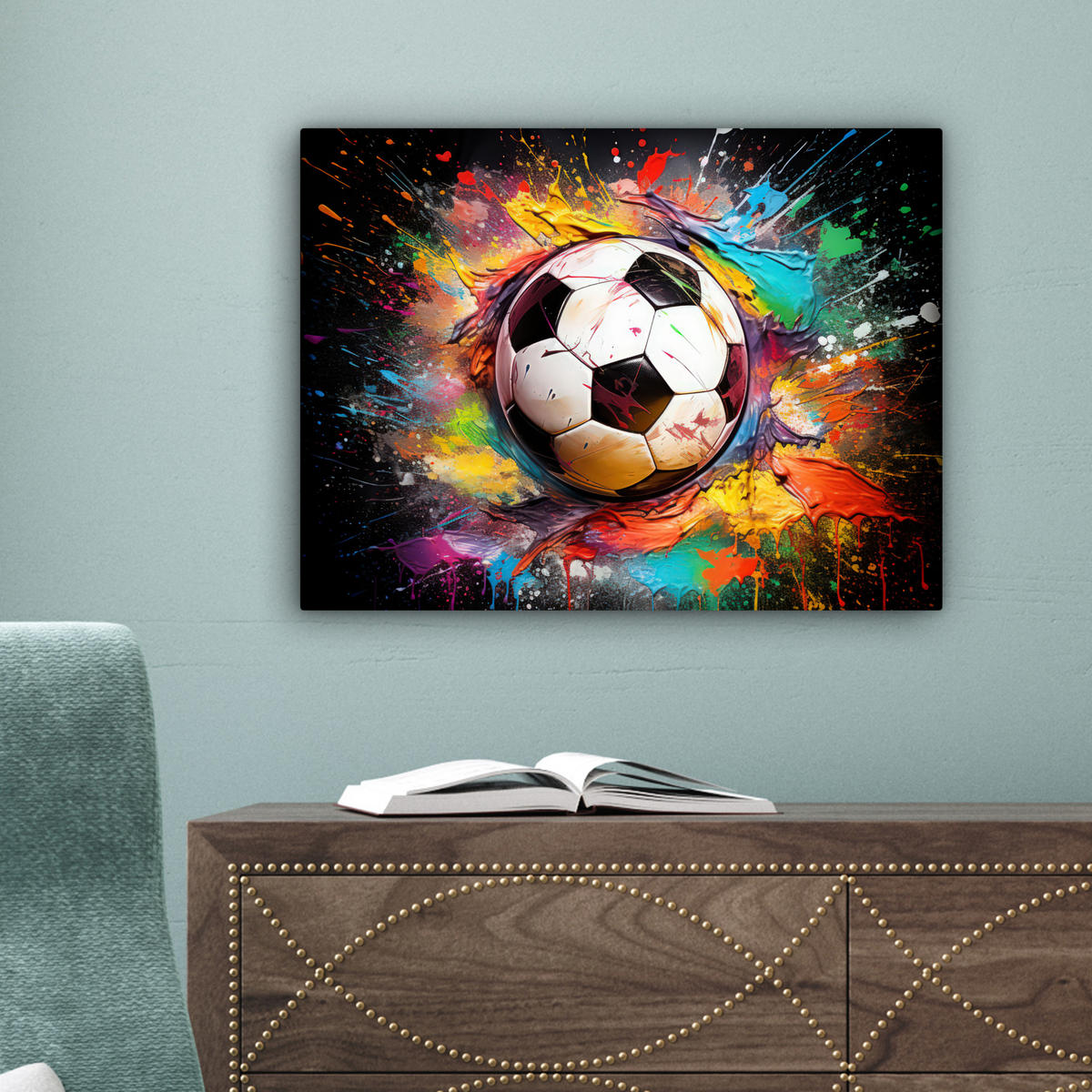 LEINWANDBILD Fußball - Farbe - Farben - Schwarz - Weiß 40x30 cm - Weiß, Textil (40/30cm) - MuchoWow