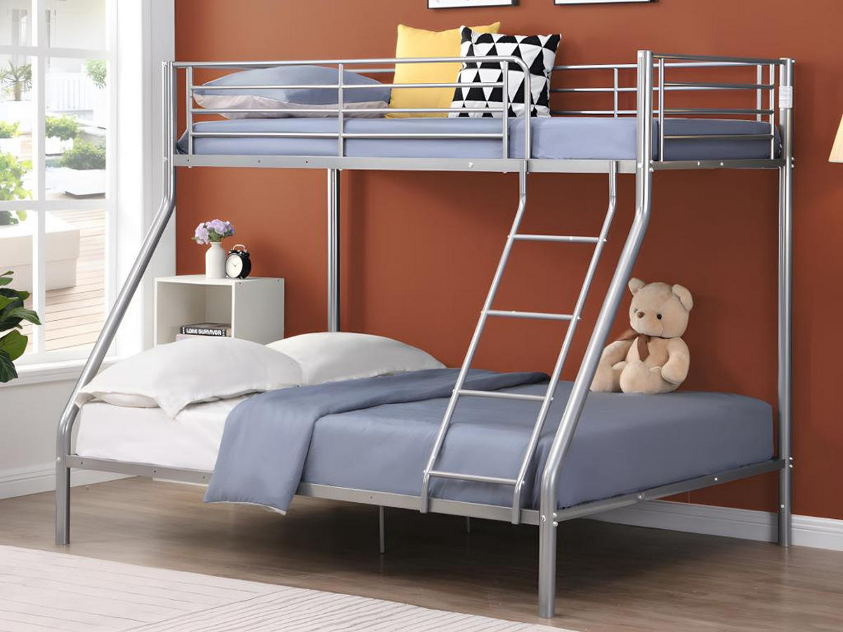 ETAGENBETT - 90 & 140 x 190 cm - Stahl - Silber + Matratze - ELEVATIO IV - Silberfarben, Metall - Vente-Unique