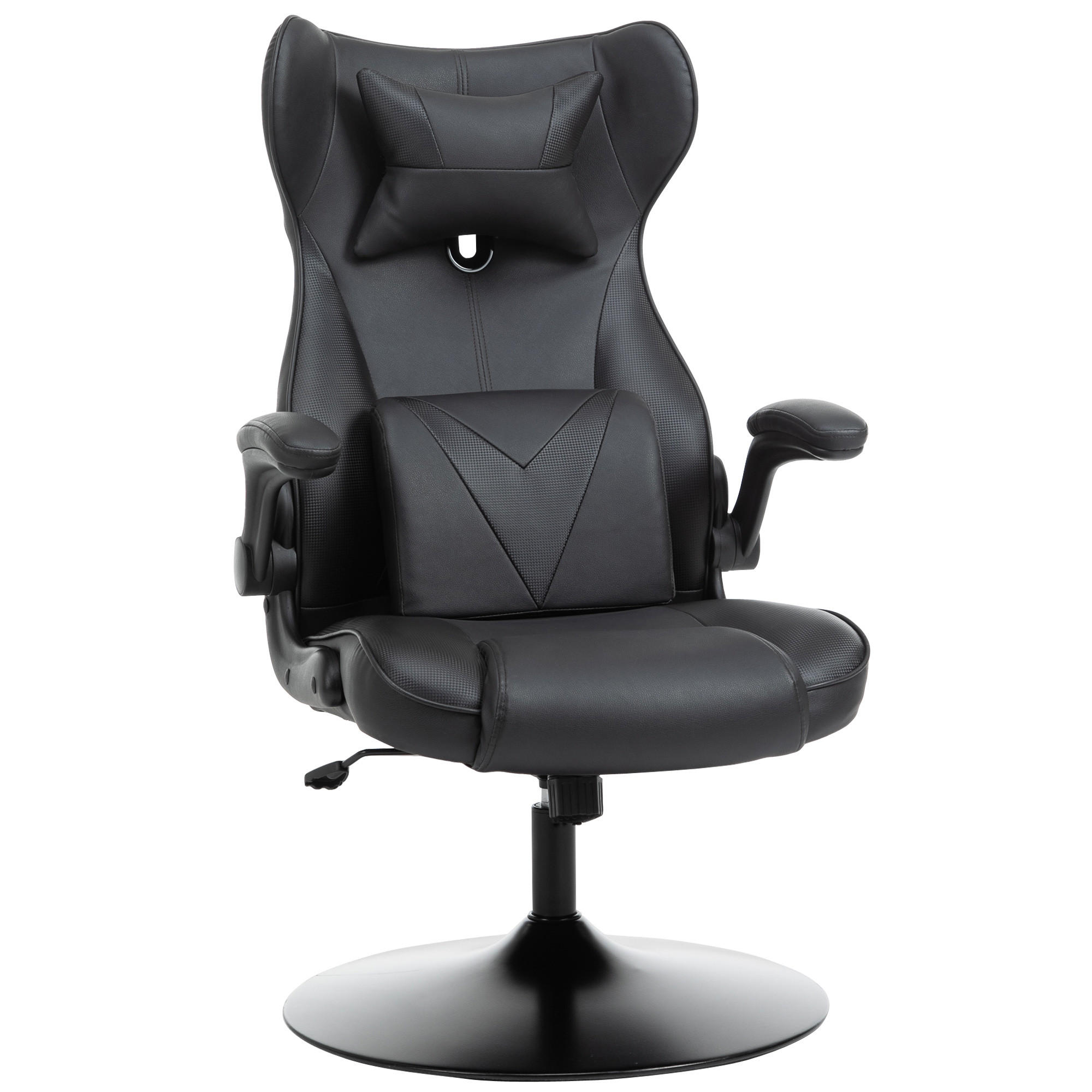 GAMING Stuhl Computerstuhl Lendenkissen höhenverstellbar Metall Schwarz - Schwarz, Leder (71/112/67cm) - Vinsetto