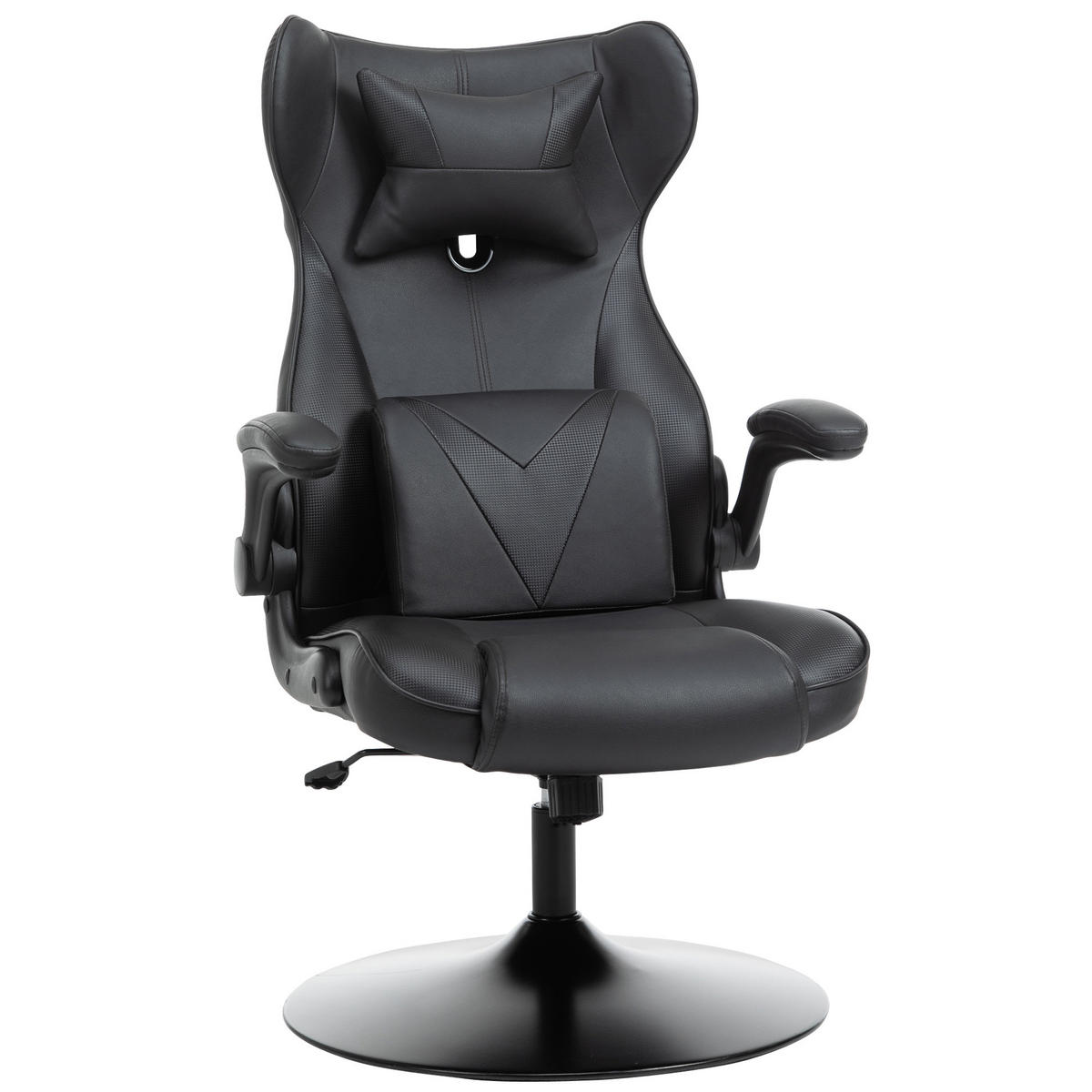 GAMING Stuhl Computerstuhl Lendenkissen höhenverstellbar Metall Schwarz - Schwarz, Leder (71/112/67cm) - Vinsetto