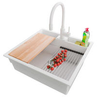 GRANITSPÜLE Bergen Pocket, 2-er set Weiß 56/54 cm 1 Becken + Küchenarmatur 38/14 cm + Ablauf-Set + Küchenzubehörset ab 60er Unterschrank - Chromfarben/Beige, Kunststoff (56/20/54cm) - Primagran