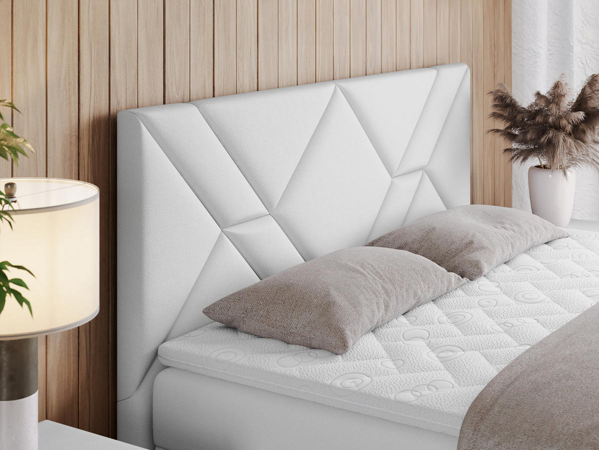 BOXBETT NEOMI 120/200 - Weiß Kunstleder - H3 - Topper T25 - Weiß, Holz/Textil (120/200cm)
