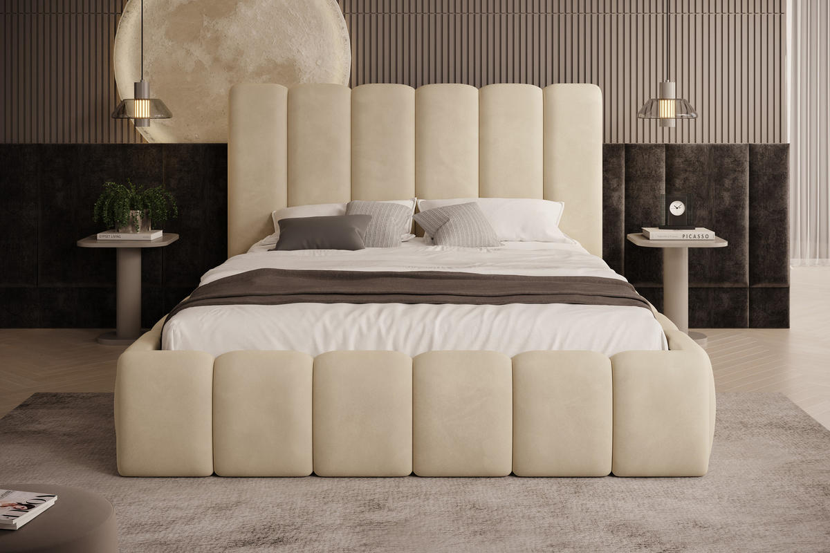 POLSTERBETT Vilo 160x200 mit Bettkasten und Stabilem Metallgestell - Beige, Textil (160/200cm) - Storez24