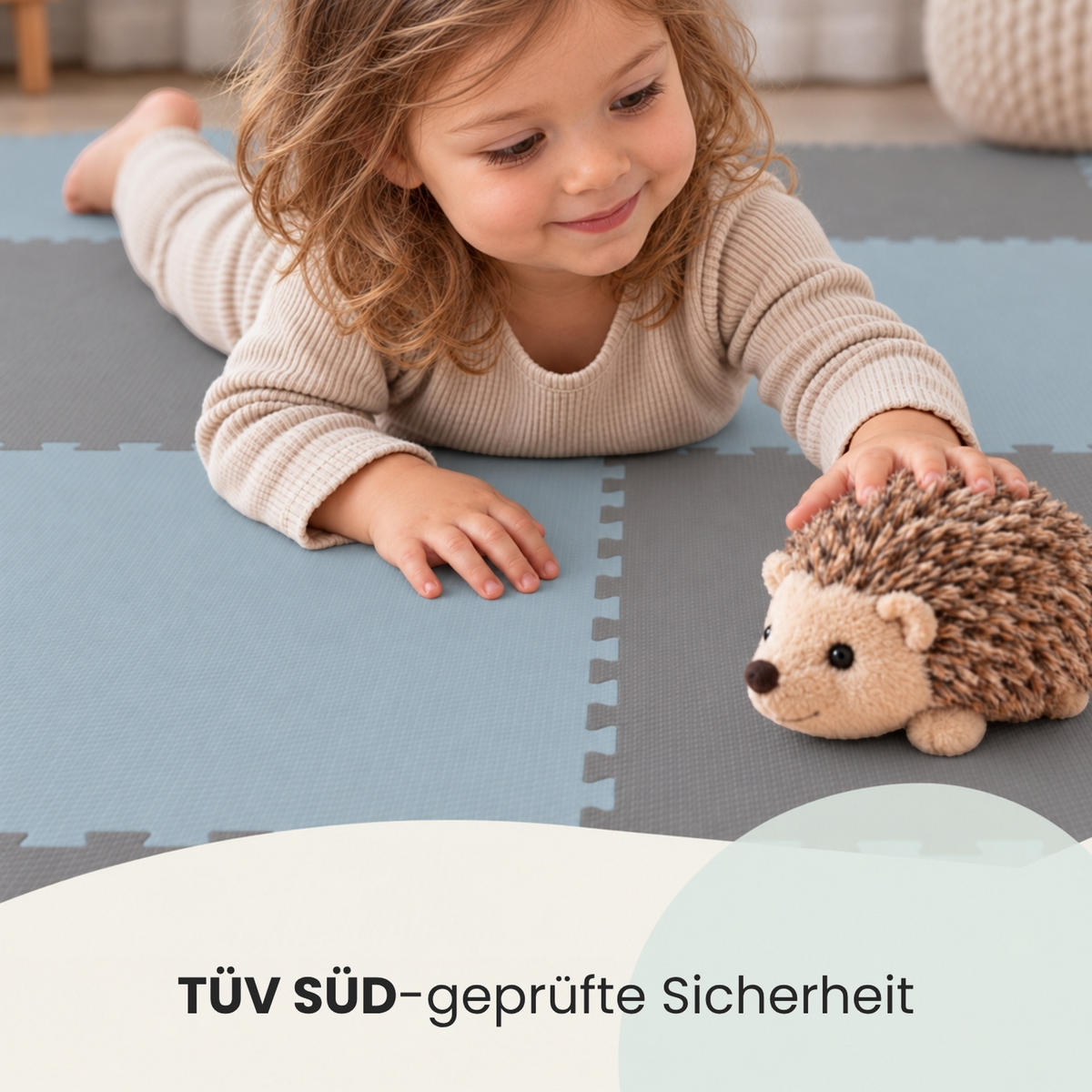 SPIELMATTE mit Rand - 8er Set - 50x50 cm - Beige und Grau - Grau, Kunststoff (50/50cm) - Littletom