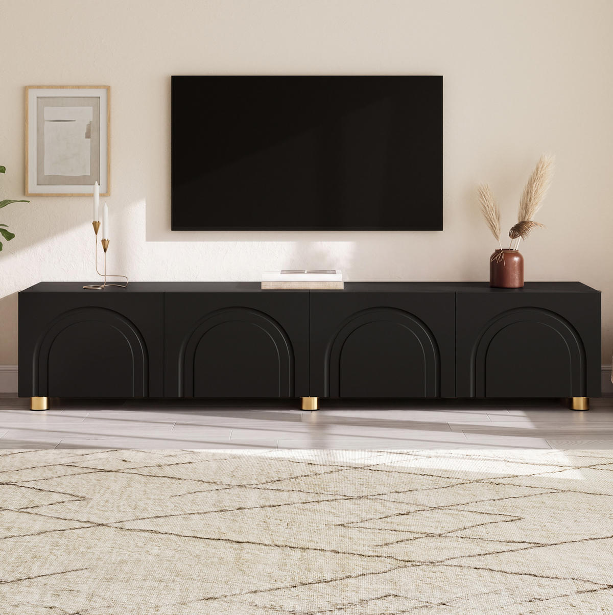 TV-SCHRANK mit 4 Türen 180 x 35 x 40 cm Schwarz mit Metallfüßen - Schwarz, Holzwerkstoff (35/40/180cm) - Beauniv