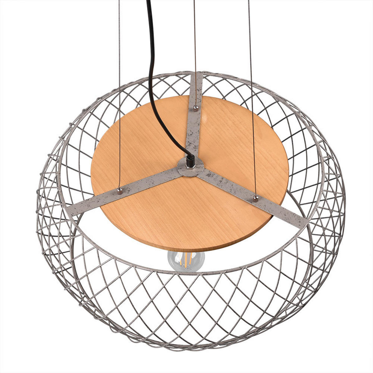 PENDELLEUCHTE Metall Silber rund Drahtgeflecht - Silberfarben, Holz (50/50/150cm)