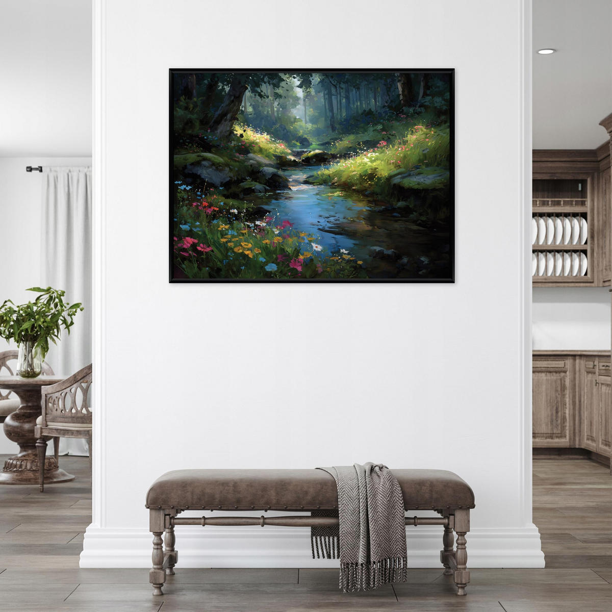 BILDER mit Rahmen Wald Fluss Grün 120x80 cm - Multicolor, Holzwerkstoff (120/80cm) - Wallarena