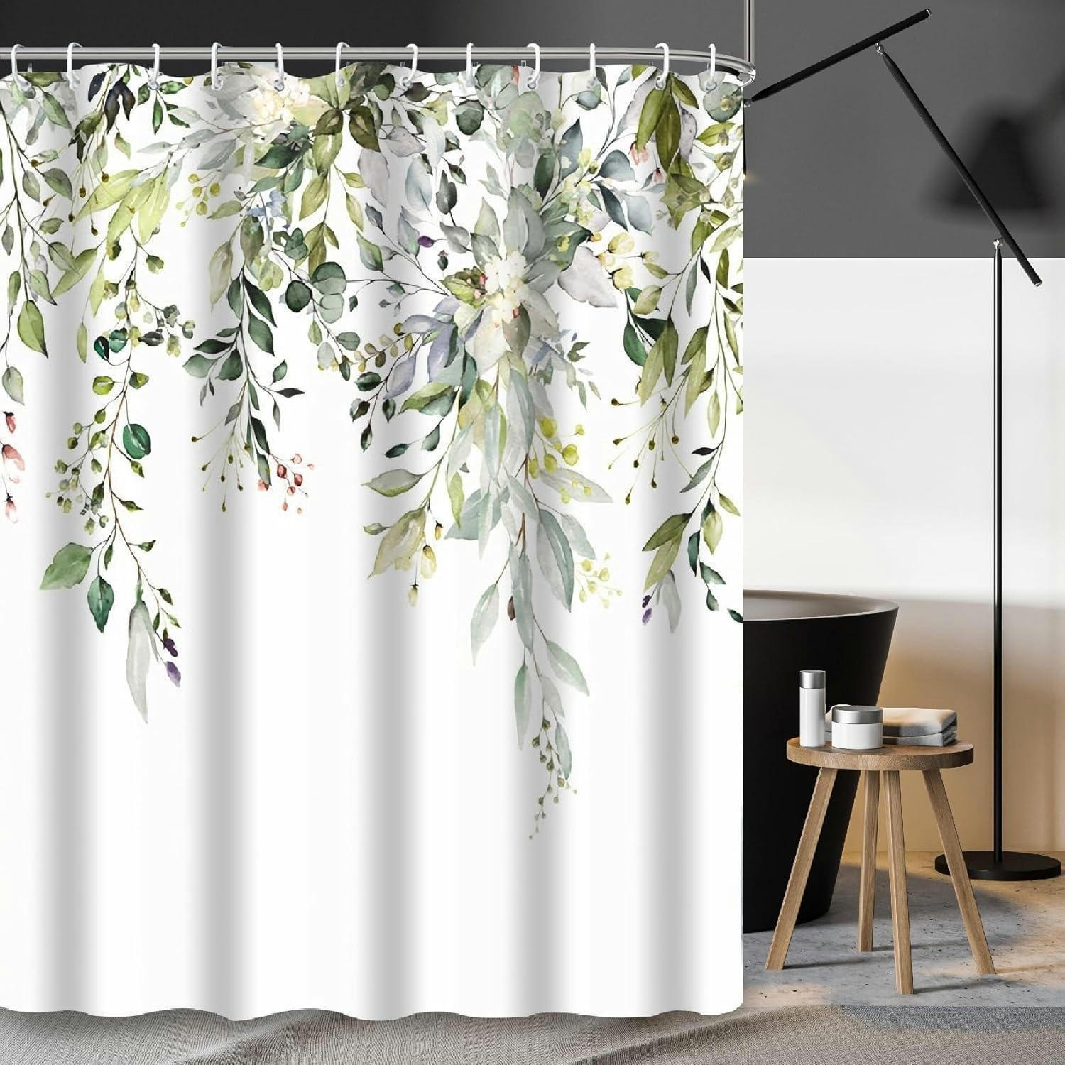 DUSCHVORHANG mit Haken 200 x 240 cm Grün Pflanzenmotiv - Grün, Textil (240/200cm)