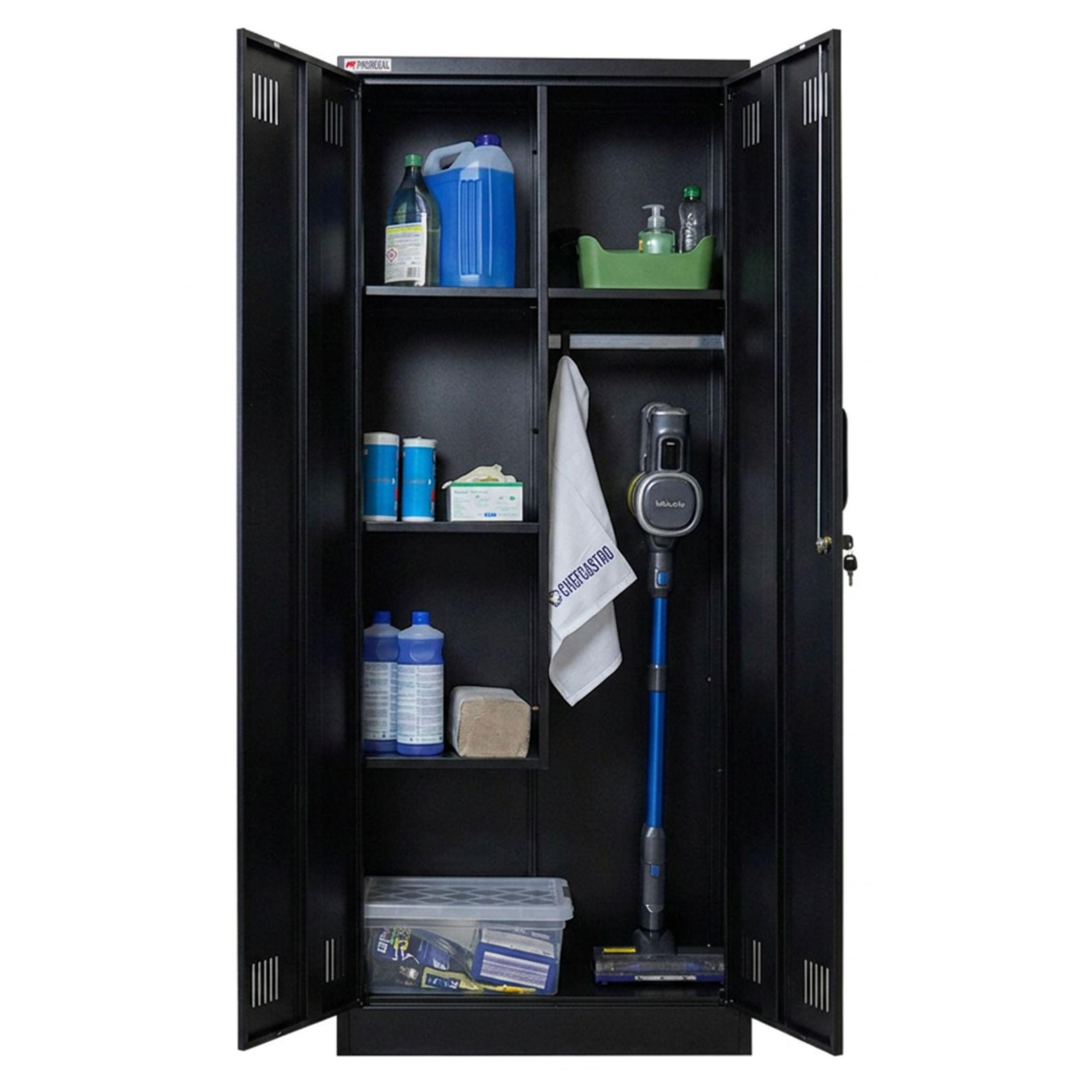 PUTZMITTELSCHRANK Rhino Metall 170x70x30cm Schwarz - Schwarz/Weiß, Metall (70/170/30cm) - PROREGAL
