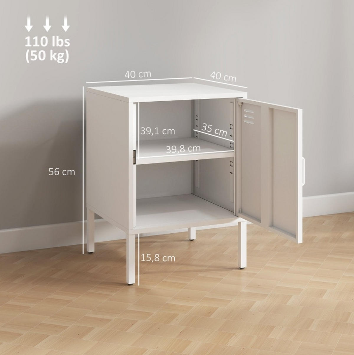 NACHTTISCH 40/56/40 cm Weiß aus Stahl mit verstellbarem Regal - Weiß, Metall (40/56/40cm) - OKMYHOME