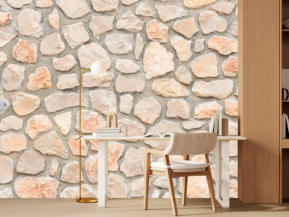 FOTOTAPETE für Wohnzimmer Steinmauer Ziegel Wand Industrial Textur 350x256 - Weiß/Grau, Papier (350/256cm) - Muralo