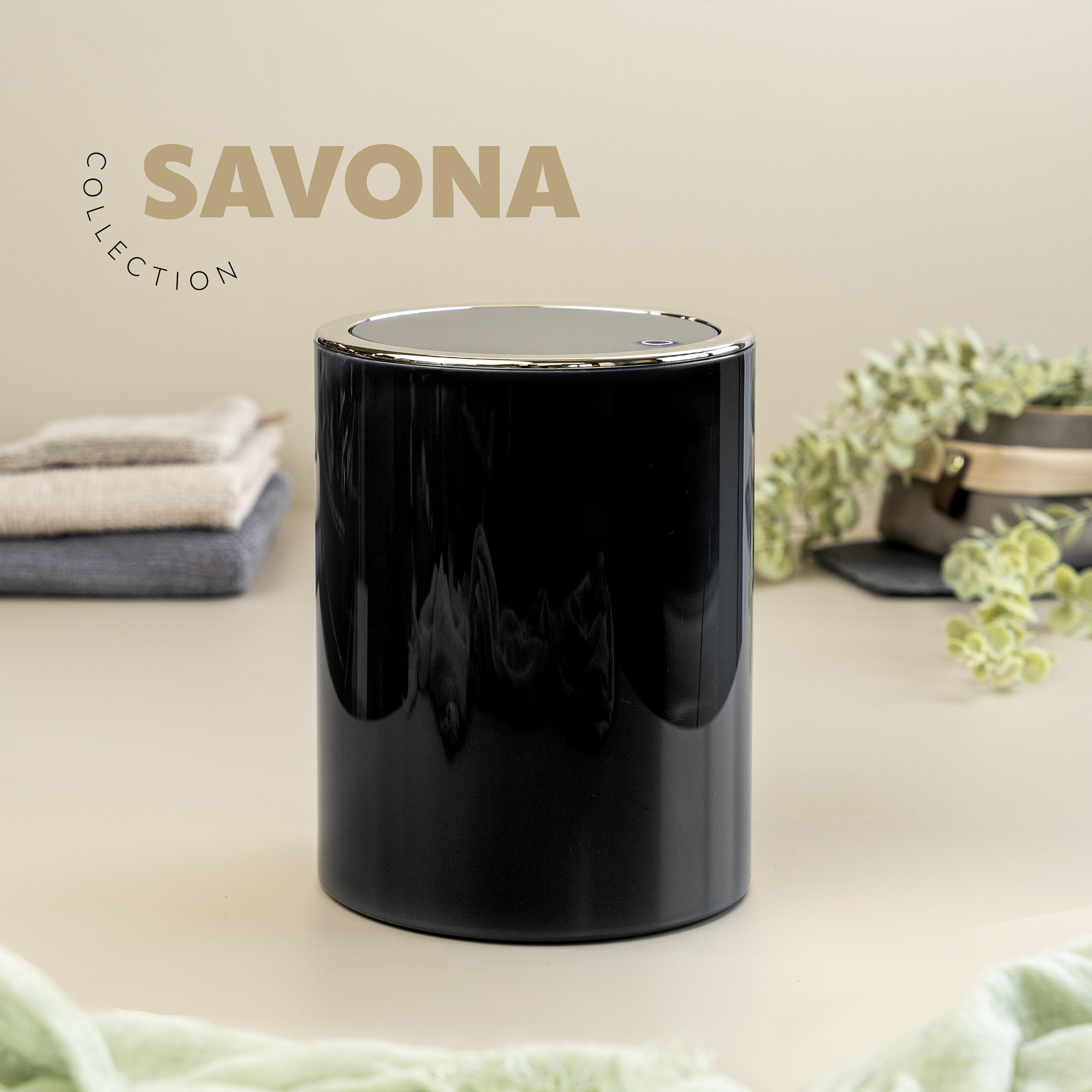KOSMETIKEIMER SAVONA 5,5 Liter, schwarz - Schwarz, Kunststoff (19/24.5/19cm) - bremermann