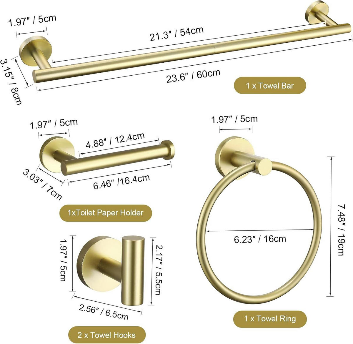 BADEZIMMER-REGAL-SET, gold, 34/17/6 cm - Goldfarben, Metall (17/6/34cm)