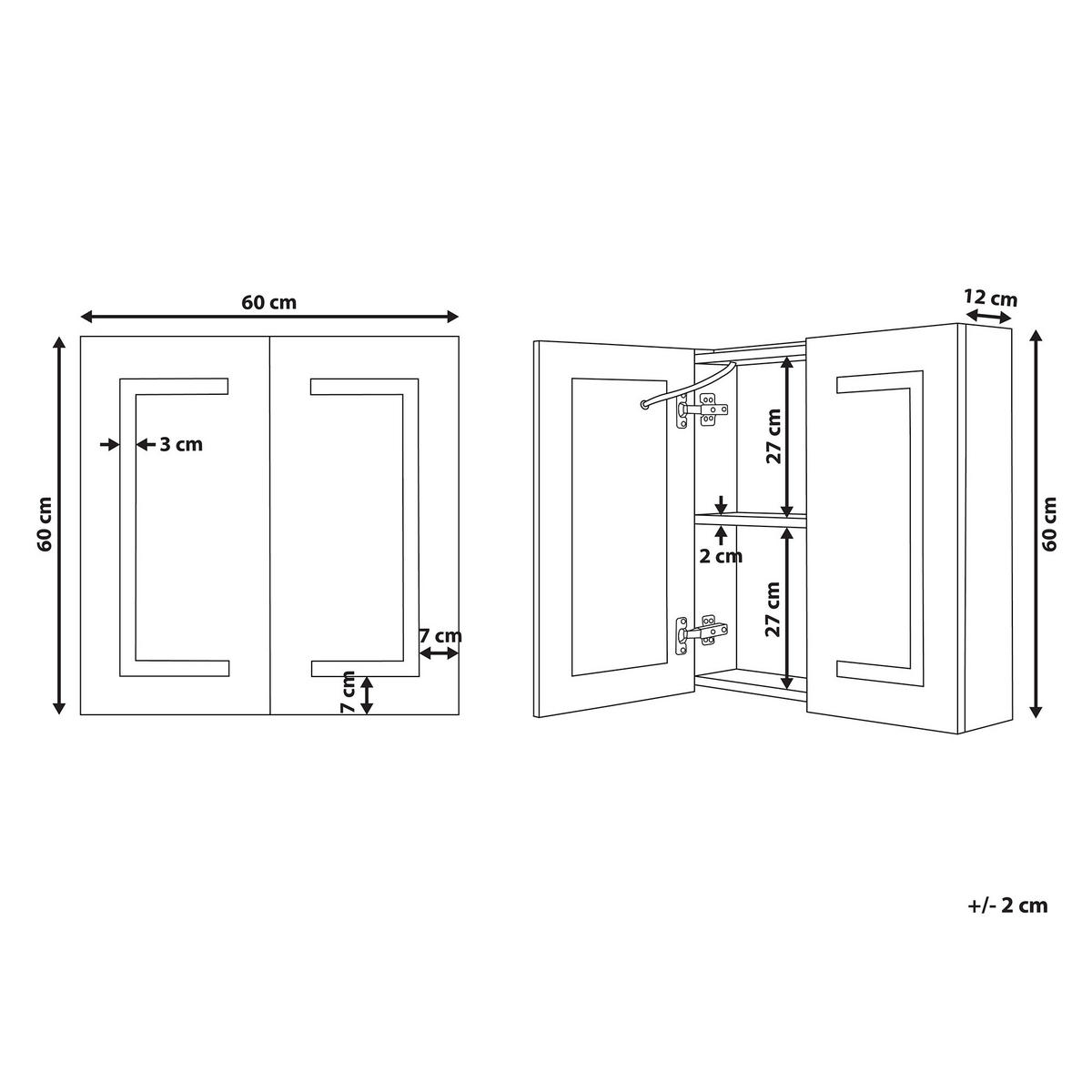 BAD SPIEGELSCHRANK weiß/silber mit LED-Beleuchtung 60/60 cm Mazarredo - Silberfarben/Weiß, Holz (60/60/12cm) - Beliani