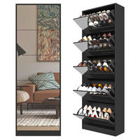 SCHUHSCHRANK 63/24/185 cm schwarz aus MDF mit Spiegel und 5 Klappen - Schwarz, Holzwerkstoff (63/185/24cm) - OKWISH