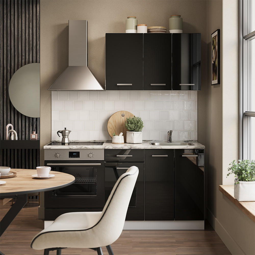 Thumbnail - Vicco Singleküche, Schwarz Hochglanz, Holzwerkstoff, Rechteckig, 160x81.6x46 cm, Küchen, Küchenzeilen & Küchenblöcke, Kü...