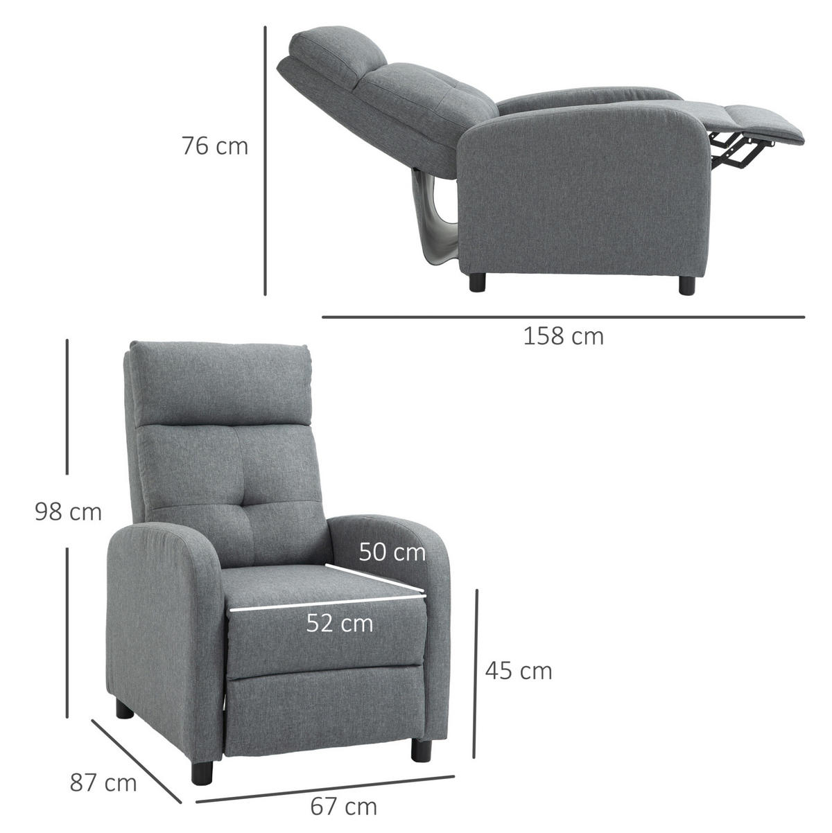 RELAXSESSEL 87/98/67 cm Grau aus Polyester mit Liegefunktion - Grau, Textil (87/98/67cm) - OKMYHOME