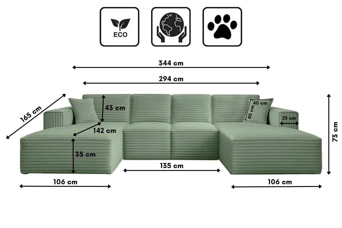 ECKSOFA Siena U ein Stil, der zum Entspannen einlädt, Stoff Velo Olive - Olivgrün, Holz/Textil (344/73/165cm) - Kaiser Möbel