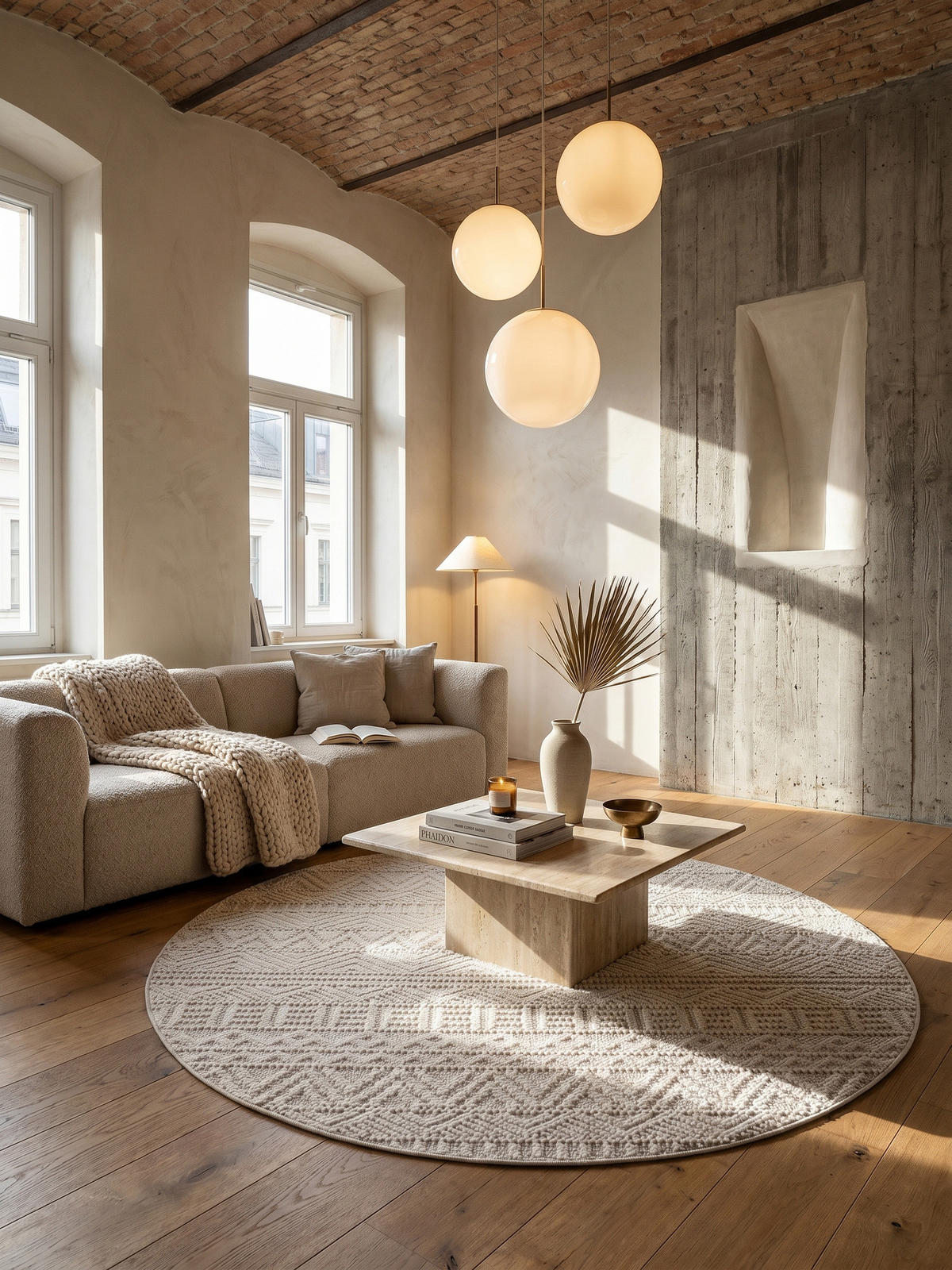 TEPPICH Flachgewebe LANGAU in Creme, mit Ethno-Streifen, Ø 200 cm - Creme, Textil (200/200cm) - KADIMA DESIGN