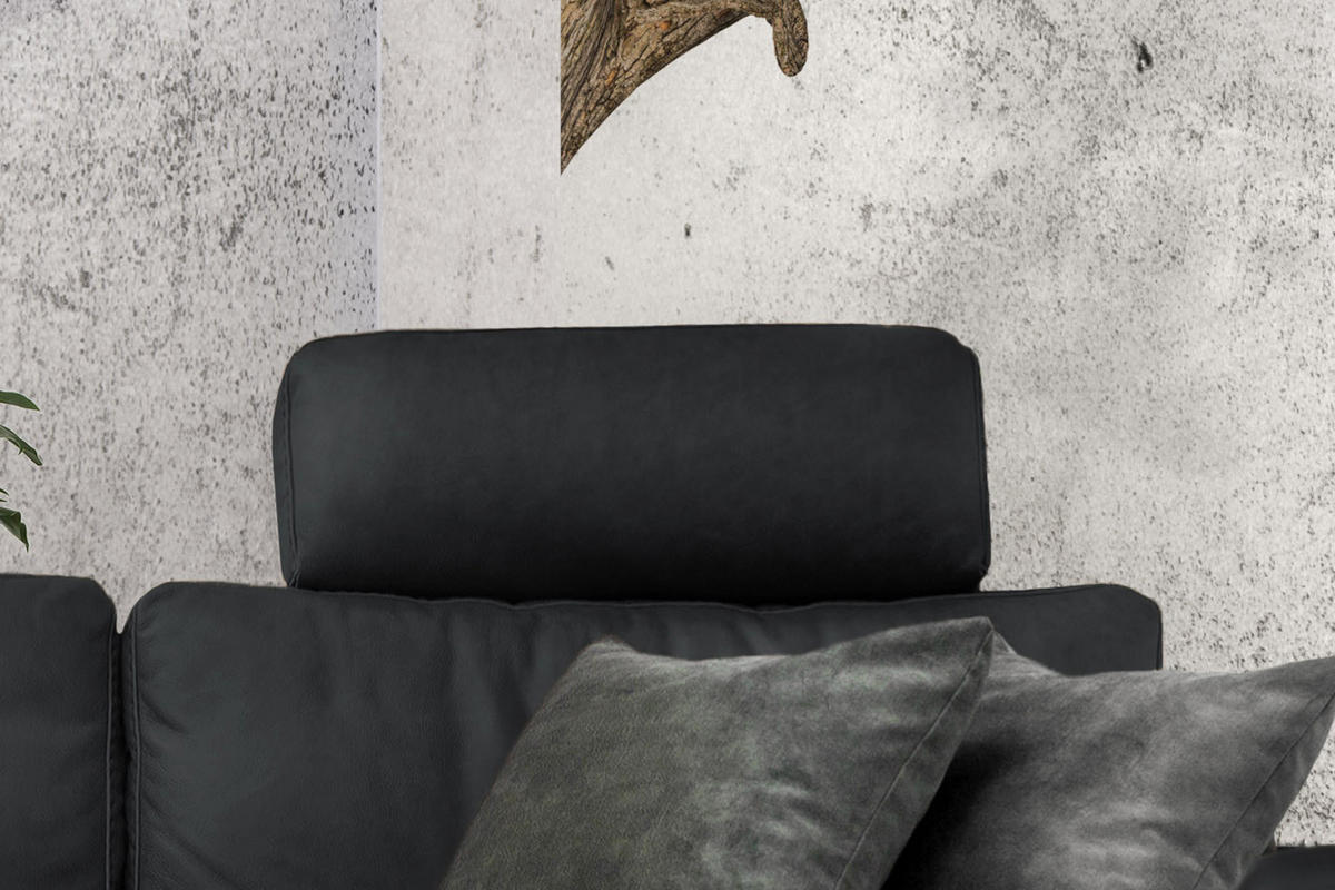 ECKSOFA XL MOTOR. RELAXFUNKTION LOLA Schwarz Leder - Schwarz, Leder (304/178cm) - KAWOLA