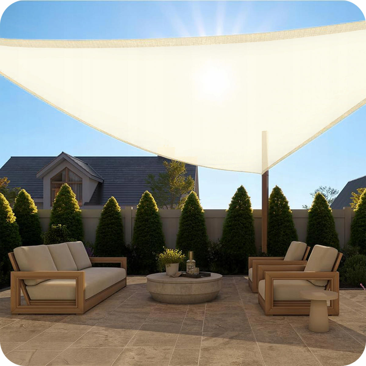 SONNENSEGEL Wasserdicht Dreieckig Beige 4x4m - Beige, Textil (400/400cm) - KRUMAD