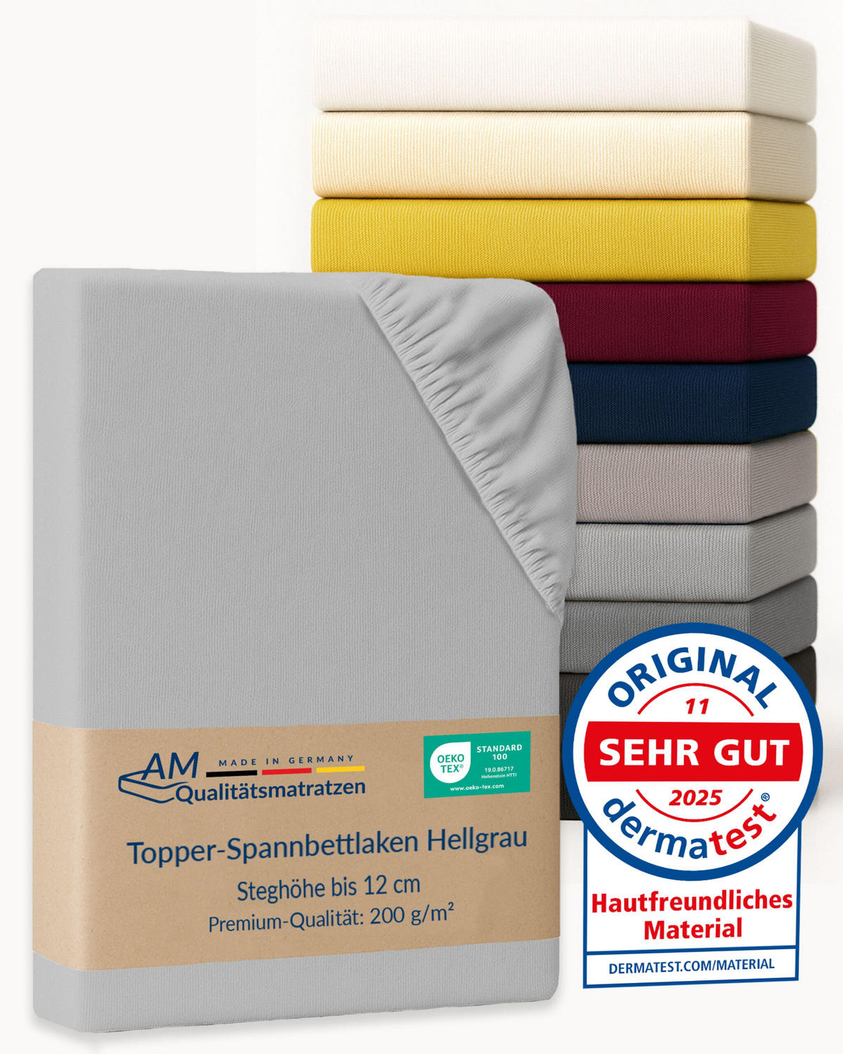 SPANNBETTLAKEN TOPPER 70/200/12 cm Hellgrau - Hellgrau, Textil (70/200cm) - AM Qualitätsmatratzen