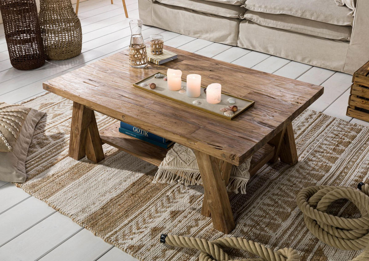 BASSANO Couchtisch #160 120x80x45 rec. Teak natur - Naturfarben, Holz (120/80/45cm) - Massivmoebel24
