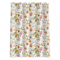 DUSCHVORHANG Blumen und Vögel Aquarell Muster 180/180 cm - Pastellblau, Textil (180/180cm) - Bilderwelten