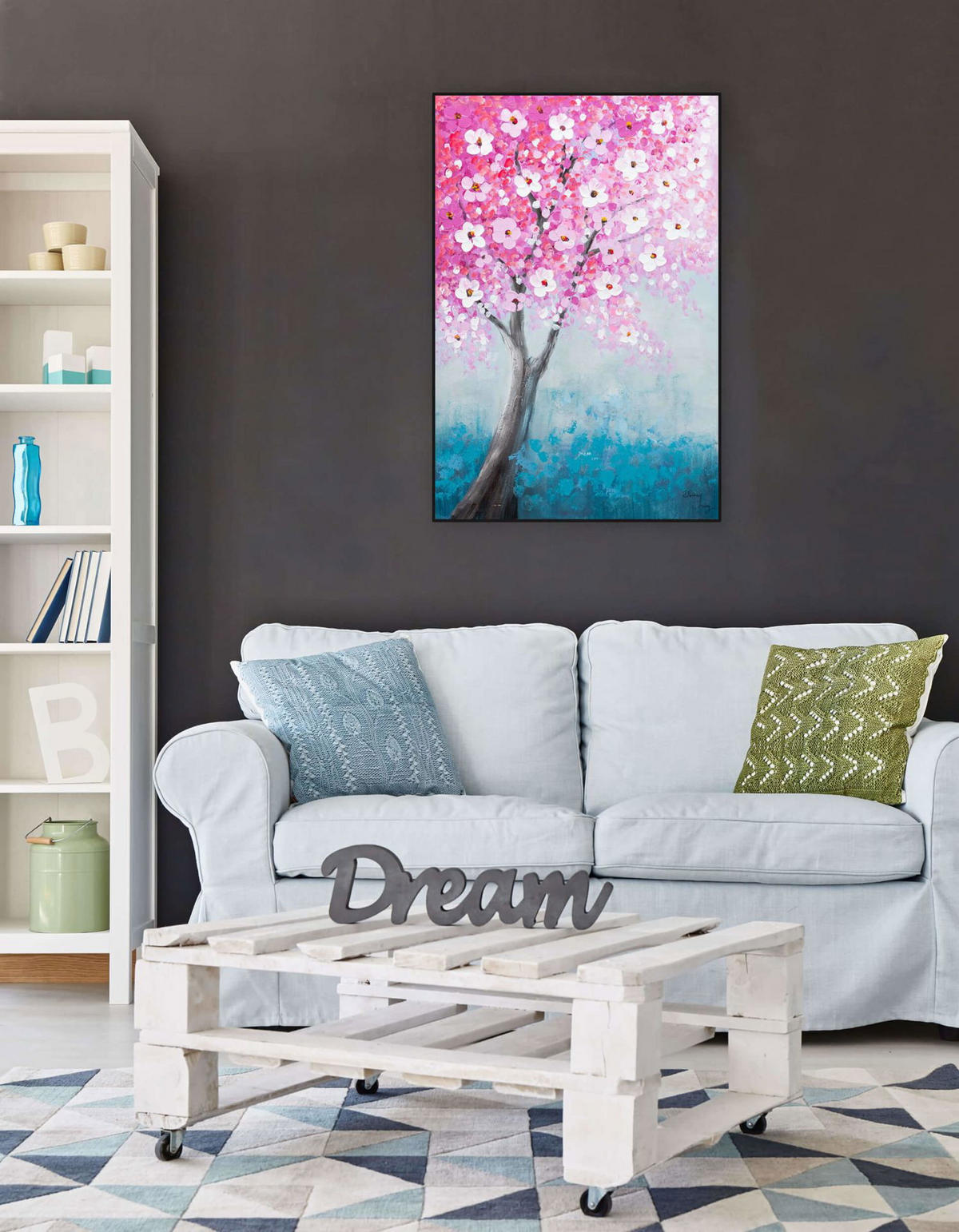ACRYLBILD HANDGEMALT 60/90 cm - Blau/Pink, Holz/Textil (1.26/90cm) - KUNSTLOFT