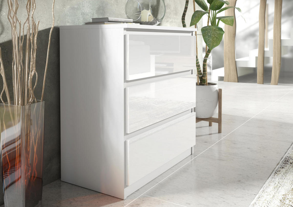 KOMMODE 70 Weiß & Hochglanz 70x39x78,5 cm - Weiß Hochglanz, Holzwerkstoff (70/78.5/39cm) - Mobelsta