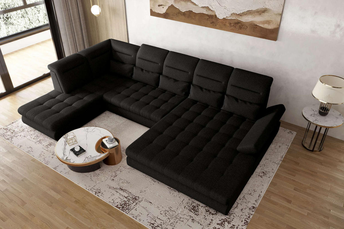 WOHNLANDSCHAFT Toscana Velours inkl. Schlaffunktion - Schwarz, Textil (358/87/208cm) - 99rooms