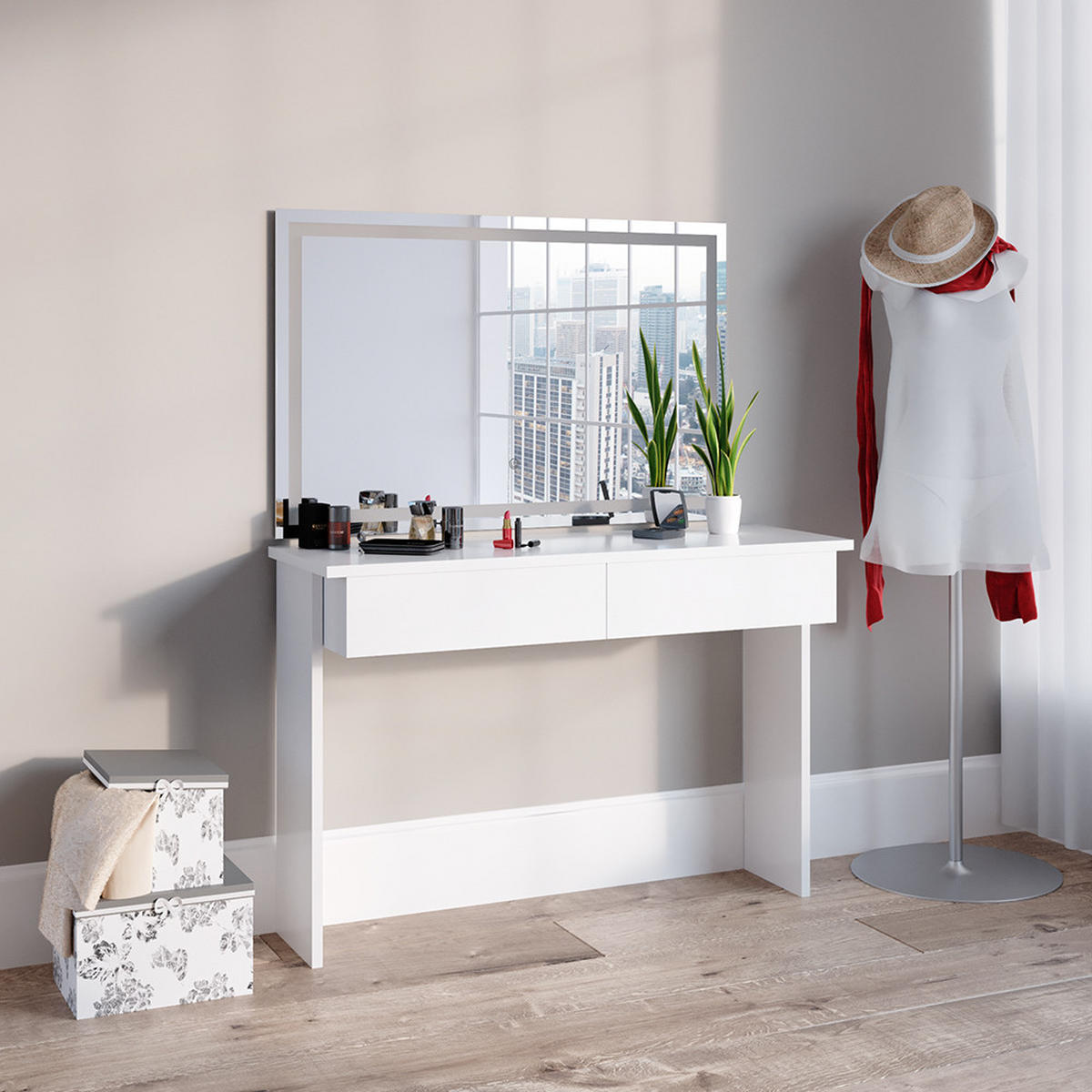 SCHMINKTISCH Azur Weiß 120 cm mit LED-Spiegel - Weiß, Holzwerkstoff (120/83/40cm) - Vicco