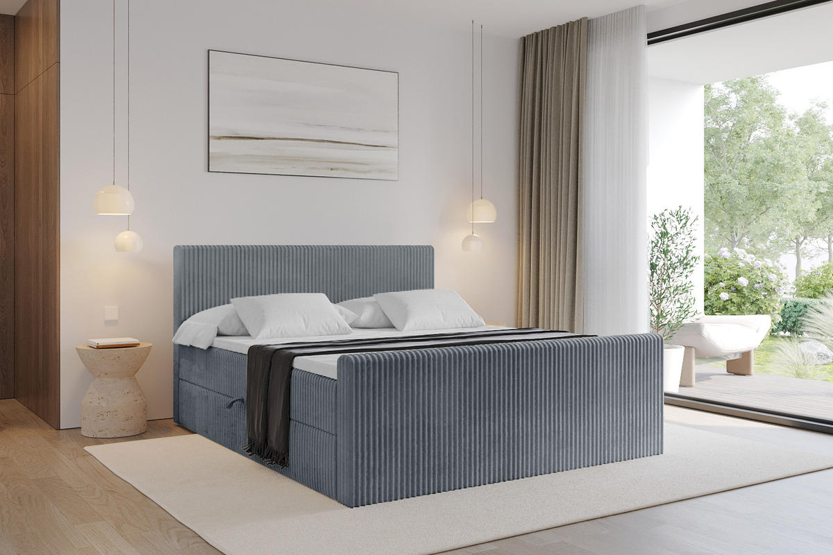 BOXBETT mit Matratze H3 und Lattenrost - TOLO-Z - 140x200 Cord - Grau - Grau, Holzwerkstoff (140/200cm) - ALTDECOR