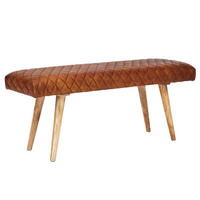 SITZBANK – Echtleder/Holz, Springbock-Stil - Braun, Mangoholz/Leder (115/53/38cm) - KADIMA DESIGN