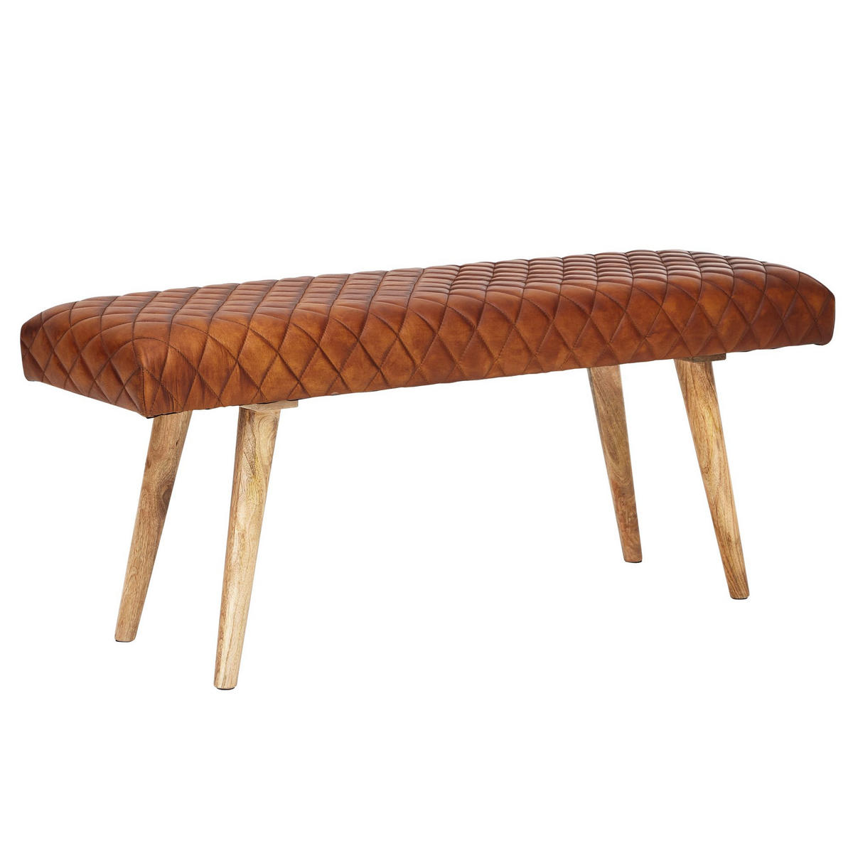 SITZBANK – Echtleder/Holz, Springbock-Stil - Braun, Mangoholz/Leder (115/53/38cm) - KADIMA DESIGN
