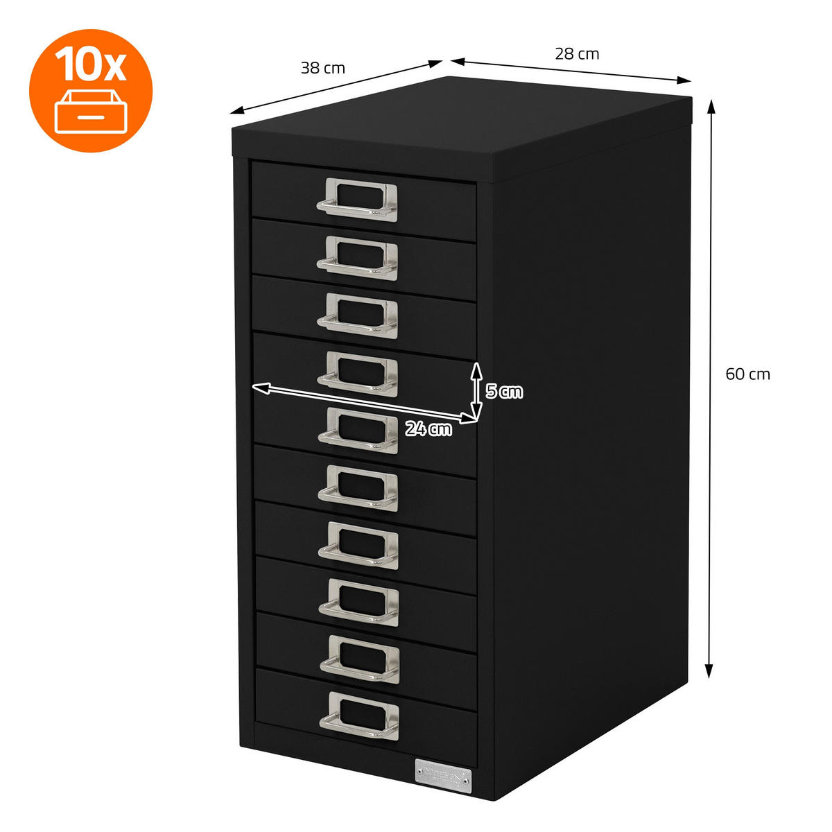 AKTENSCHRANK - Schwarz, Metall (38/60/28cm) - ML-DESIGN