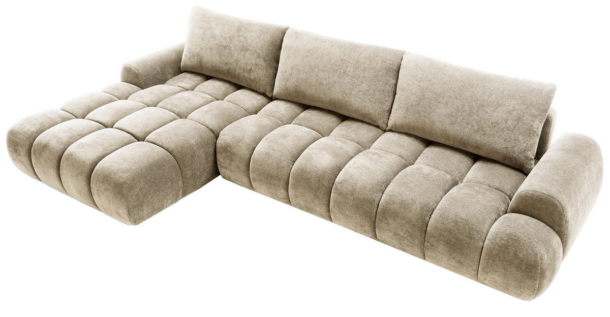 ECKSOFA 340 cm Valerio II, Schlaffunktion, Bettkasten, Links, Beige - Beige, Holz (340/177cm) - Emporius