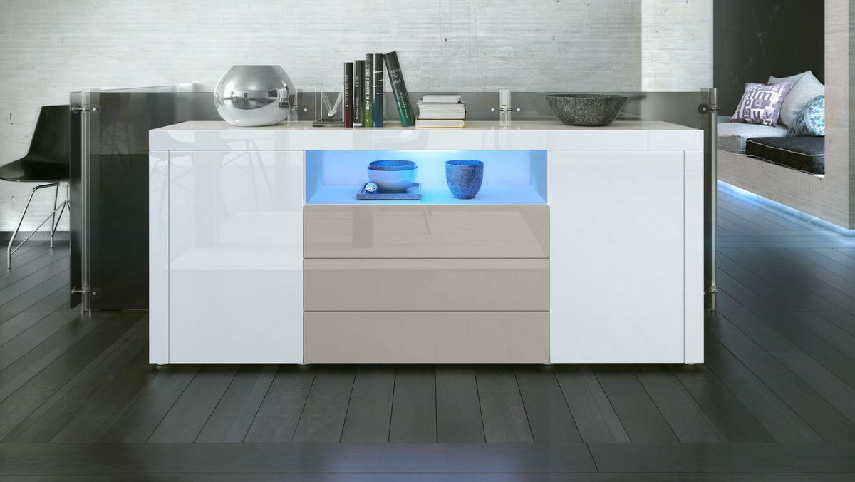 SIDEBOARD Santiago Weiß Hochglanz / Sandgrau Hochglanz - Weiß Hochglanz, Holzwerkstoff (167/72/35cm) - Vladon