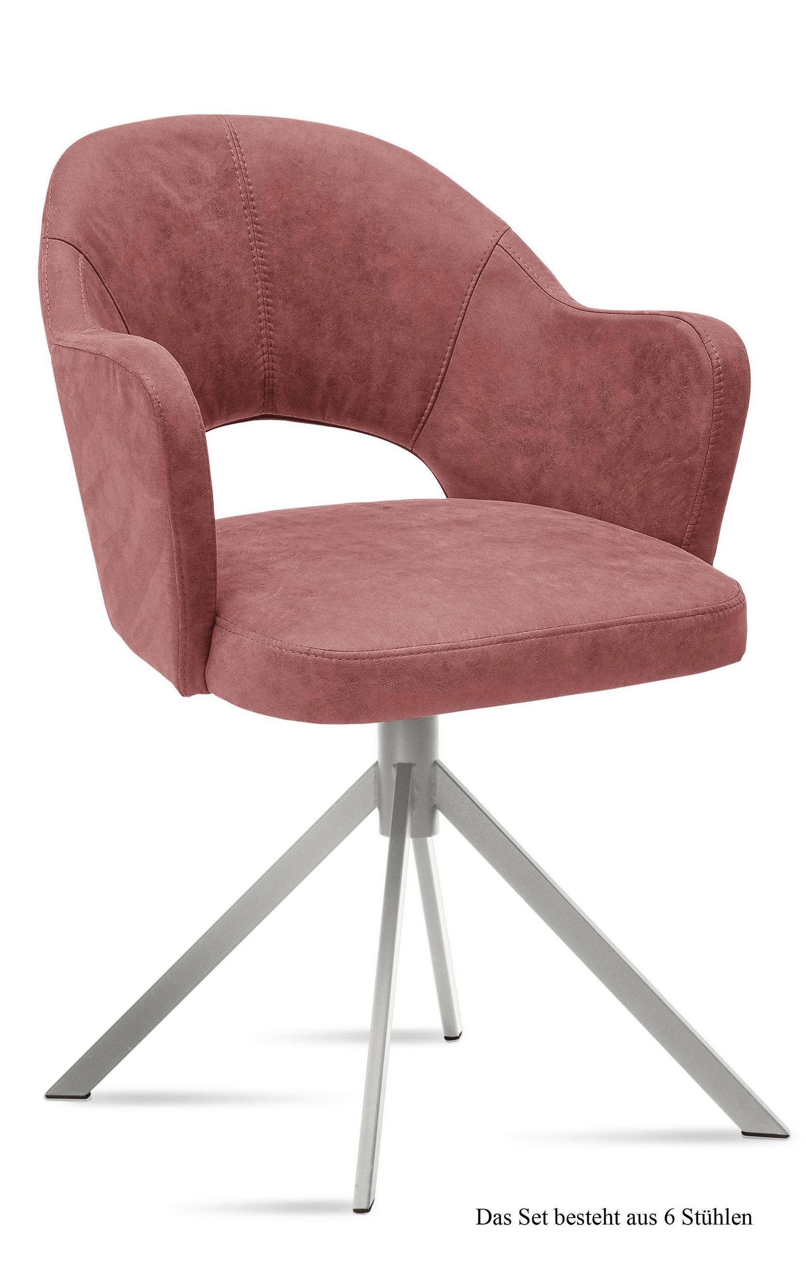 ARMLEHNSTUHL (6er-Set) Dorris 59x87x61 Edelstahl/Rosewood - Edelstahlfarben/Dunkelrosa, Kunststoff (61/87/59cm) - 58aufmkessel