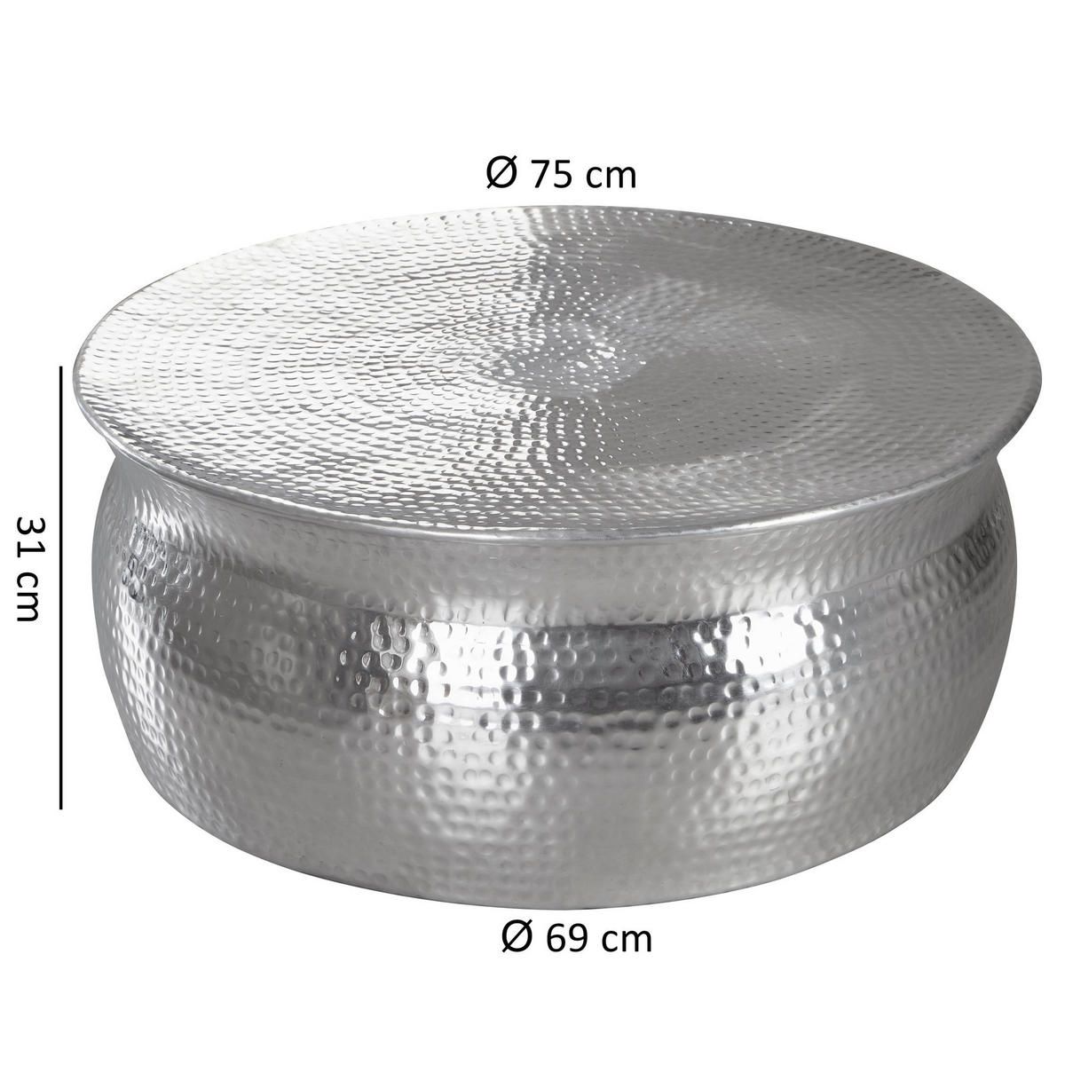 COUCHTISCH rund XENIA Aluminium - Silberfarben, Metall (75/75/31cm) - tinkaro