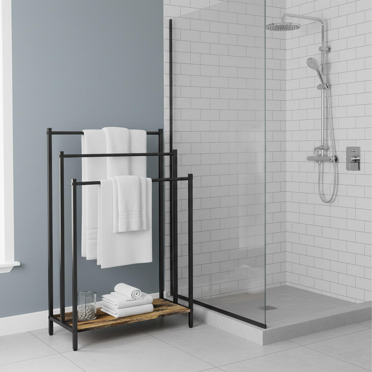 HANDTUCHSTÄNDER - Schwarz, Holzwerkstoff/Metall (60/81/28cm) - Relaxdays