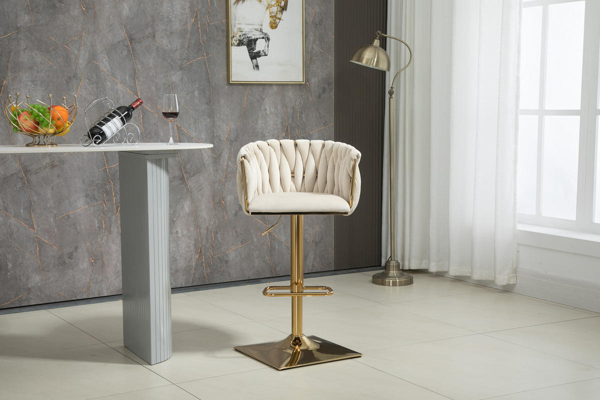 BARHOCKER, drehbar, höhenverstellbar mit Fußstütze, Textil, 53/51/87-105 cm, Ecru - Ecru, Textil (51/105/53cm) - Redom