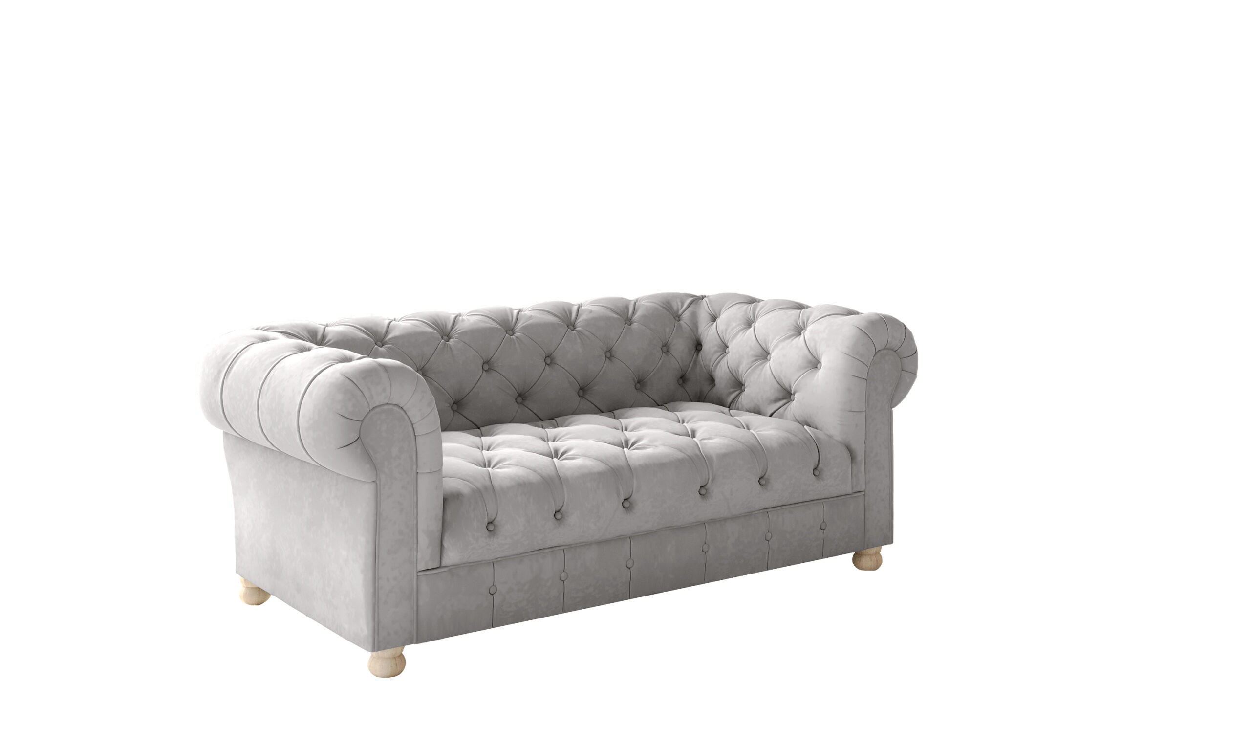 SOFA 2-Sitzer CHESTERFIELD Elegant Klassisch Schick Stoff Whisper Velours Silber - Silberfarben, Holz/Textil (152/77/90cm) - Kaiser Möbel