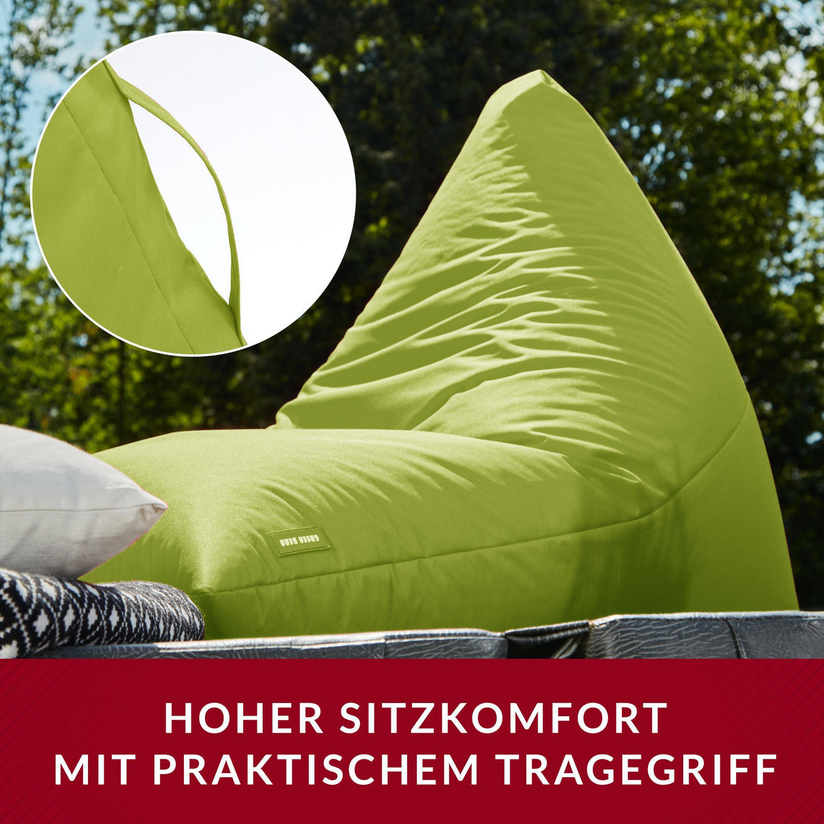 OUTDOOR SITZSACK Triangle 150x100x100cm - Grün, Textil (100/100/150cm) - Green Bean