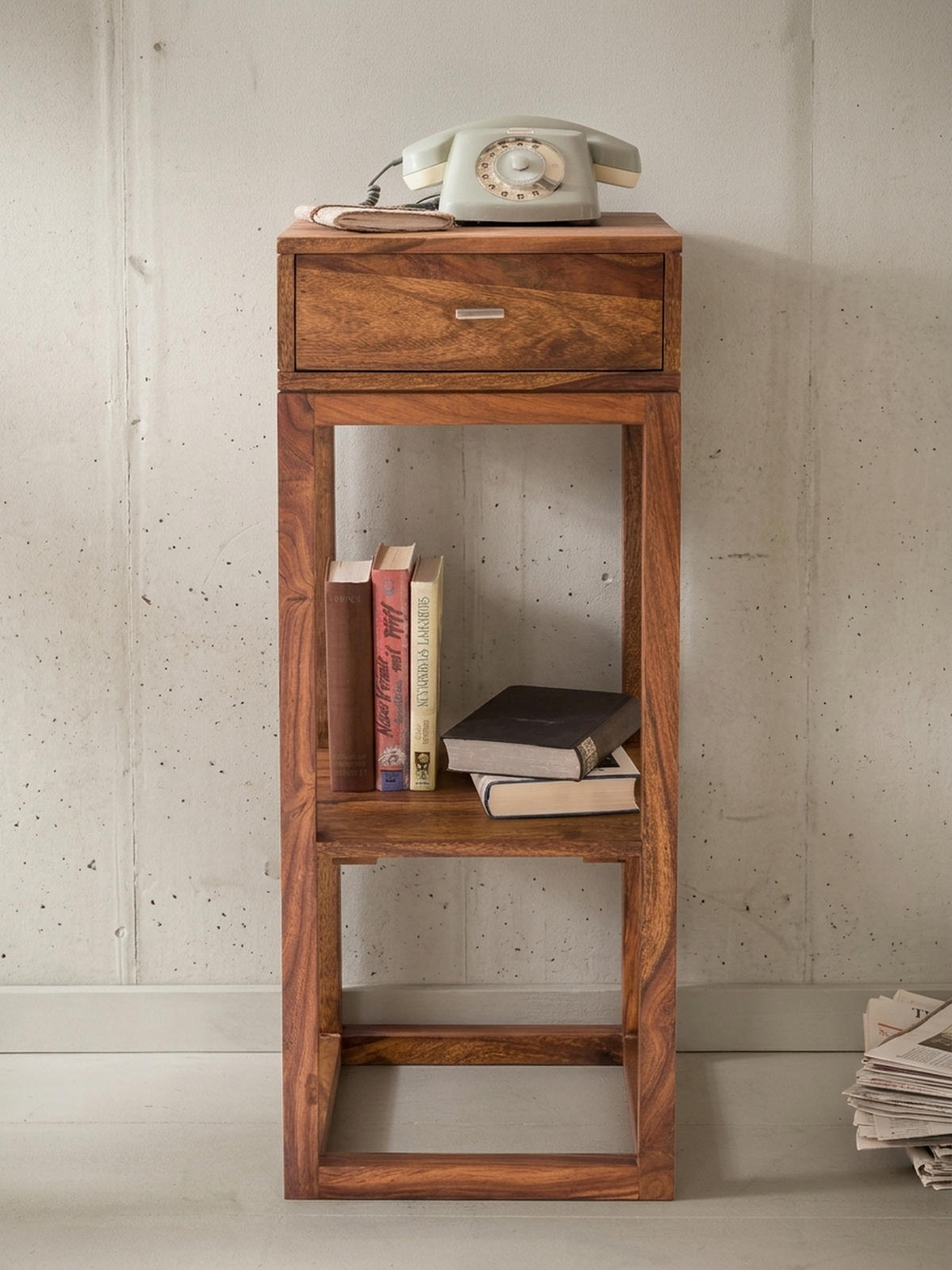 BEISTELLTISCH – Massivholz quadratisch mit Schublade und Ablagefach - Braun, Holz (35/35/90cm) - KADIMA DESIGN