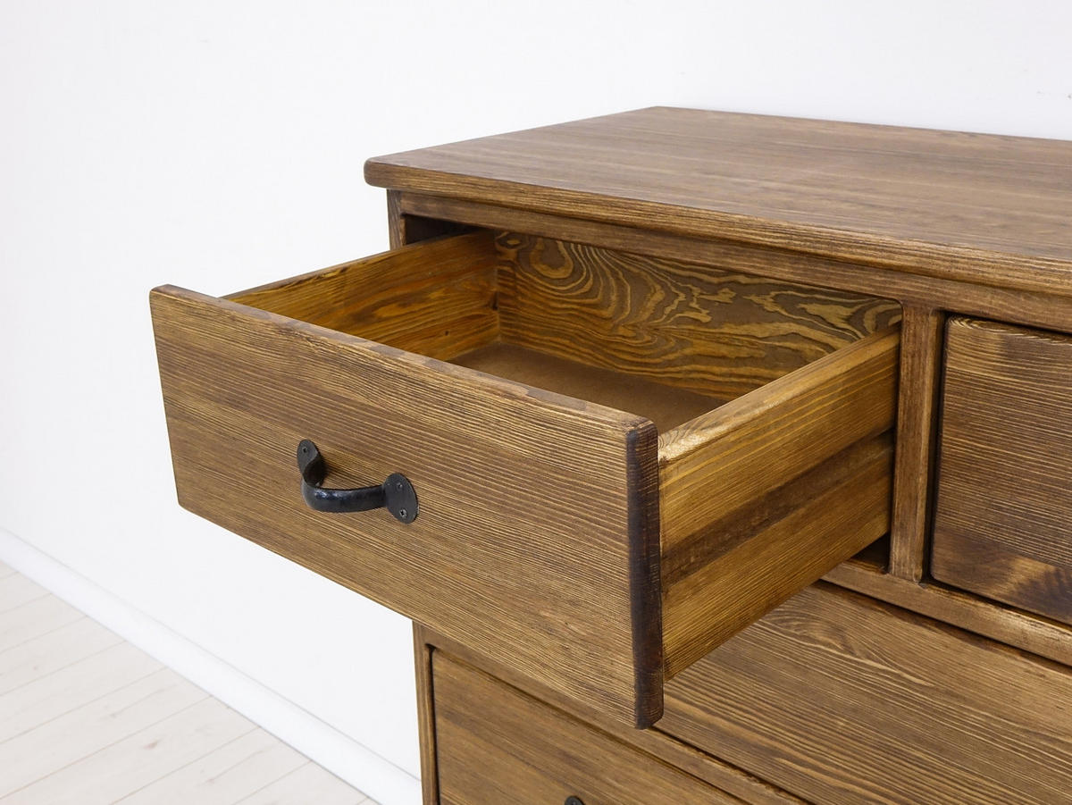 KOMMODE aus Massivholz Rustyk 5/6 - Dunkelbraun/Schwarz, Holz (112/125/45cm) - Seart