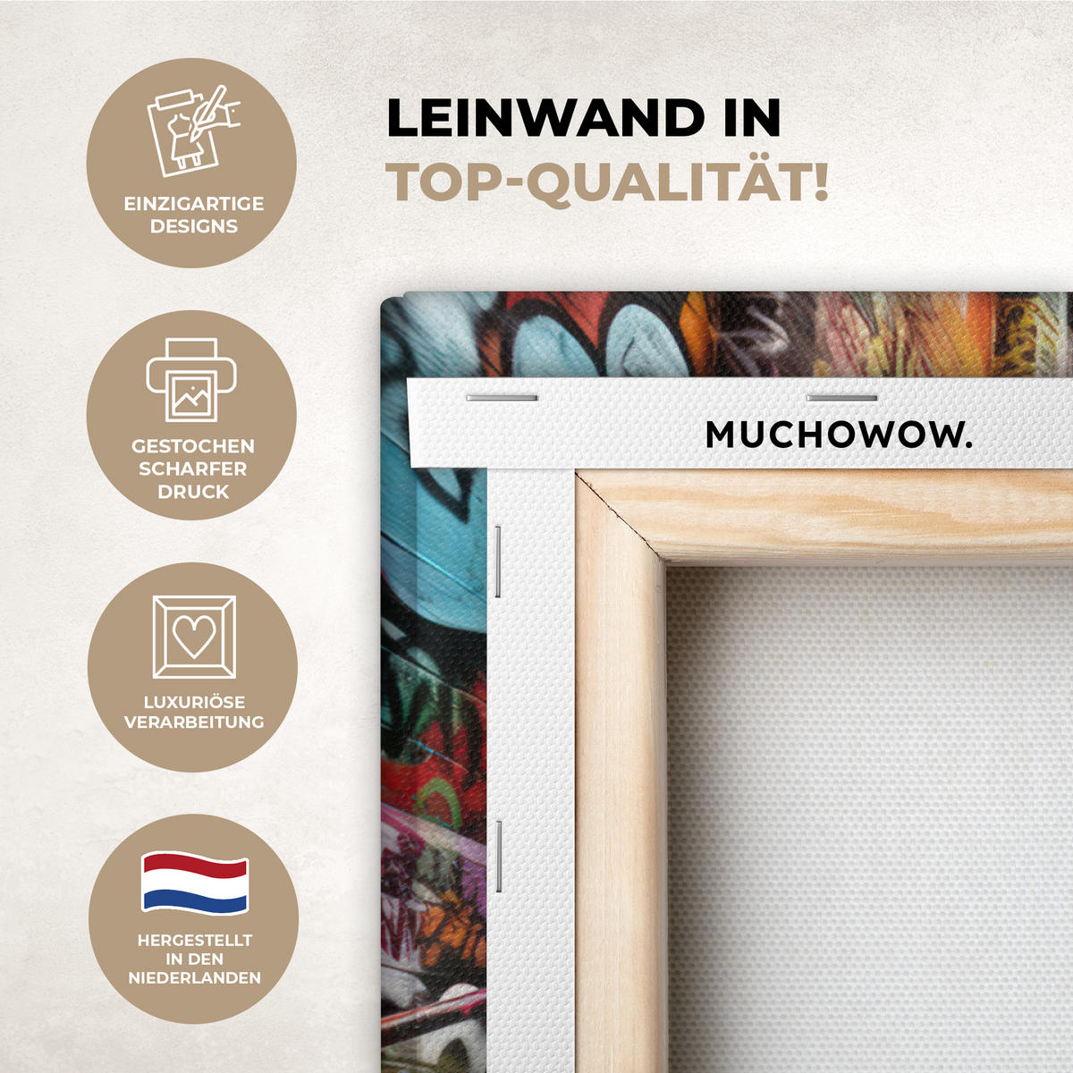 LEINWANDBILD Treppe - Graffiti - Farben - Kunst Wandbilder 80x60 cm - Multicolor, Textil (80/60cm) - MuchoWow